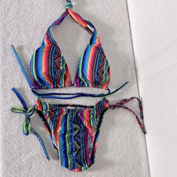 5/$25 Unitalla Colorful Striped String Bikini Swimwear Set XS - Picture 1 of 13
